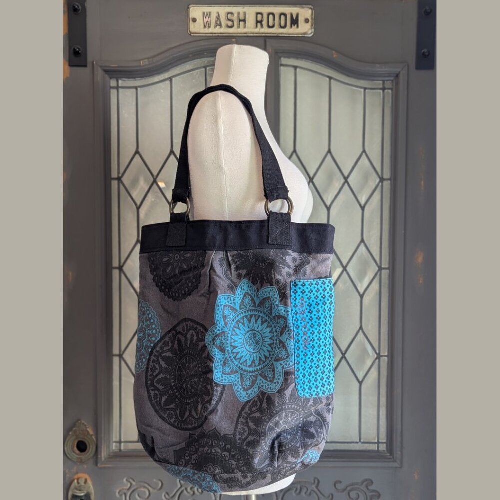 Rip Curl Blue Gray Black Mandala Canvas Tote Bucket Bag Purse Shoulder